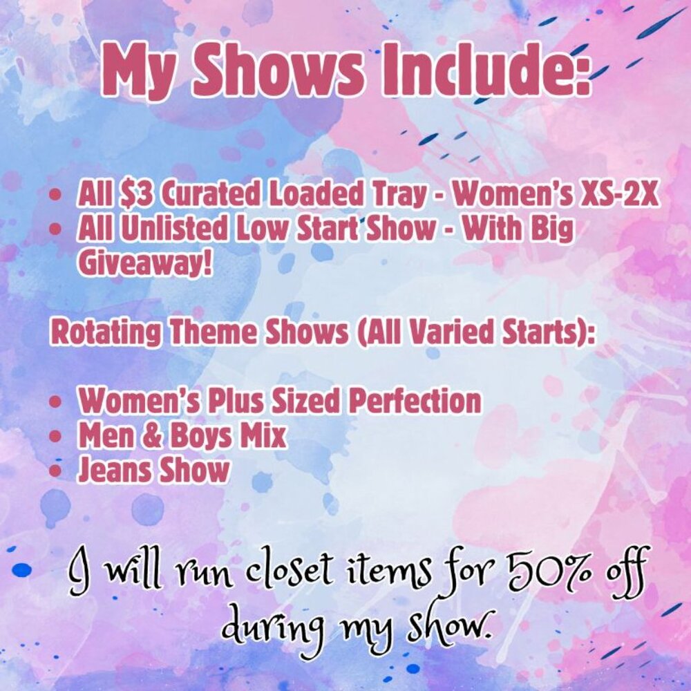 Julie is LIVE! ❤️🥳 All 3$ Starts or Low Start! Live Show Notification Flyer! - Picture 2 of 9